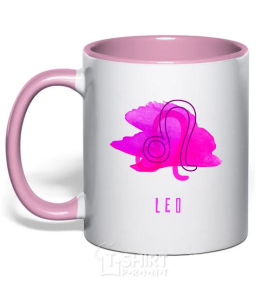 Mug with a colored handle Coloring lion light-pink фото