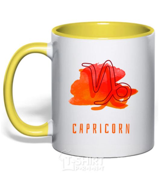 Mug with a colored handle Capricorn paints yellow фото