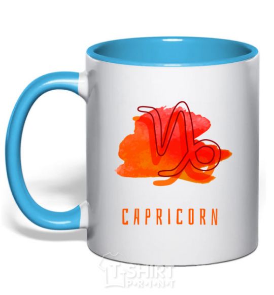 Mug with a colored handle Capricorn paints sky-blue фото