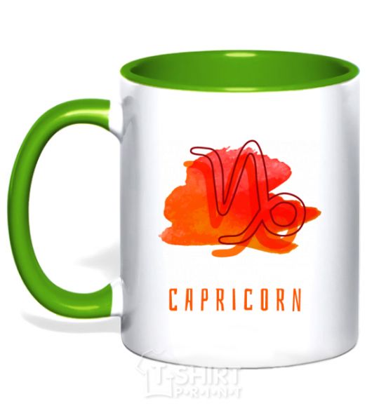 Mug with a colored handle Capricorn paints kelly-green фото
