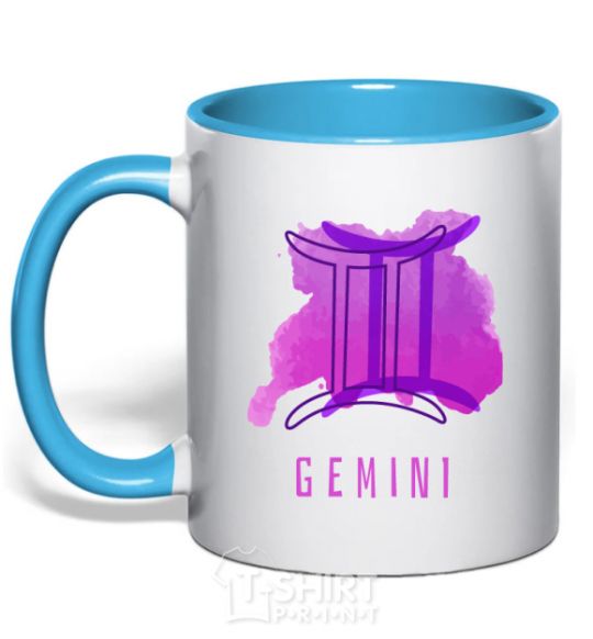 Mug with a colored handle Twin colors sky-blue фото