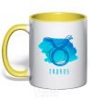 Mug with a colored handle Taurus blue paints yellow фото