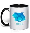 Mug with a colored handle Taurus blue paints black фото