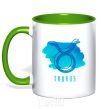 Mug with a colored handle Taurus blue paints kelly-green фото