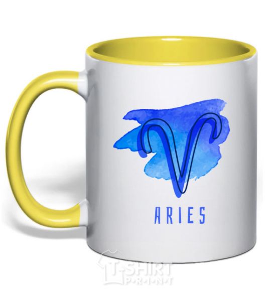 Mug with a colored handle Aries paints yellow фото