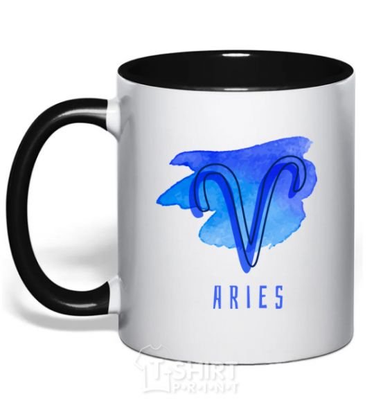 Mug with a colored handle Aries paints black фото