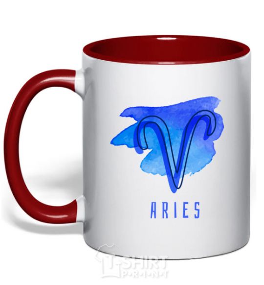 Mug with a colored handle Aries paints red фото