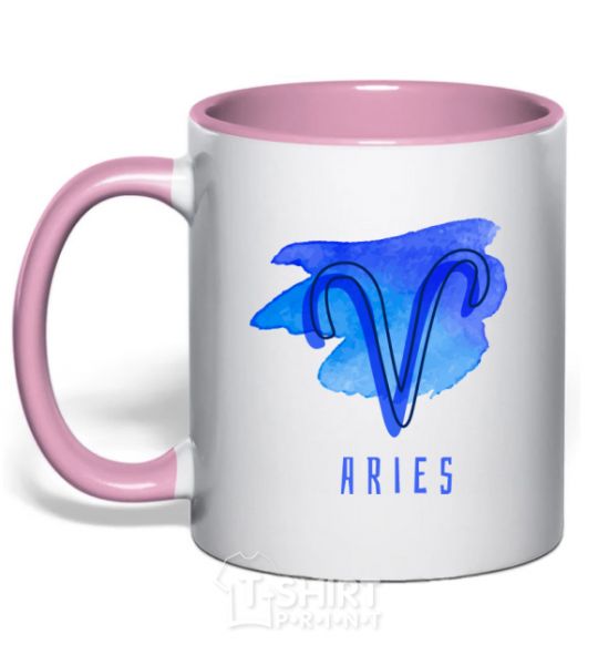 Mug with a colored handle Aries paints light-pink фото