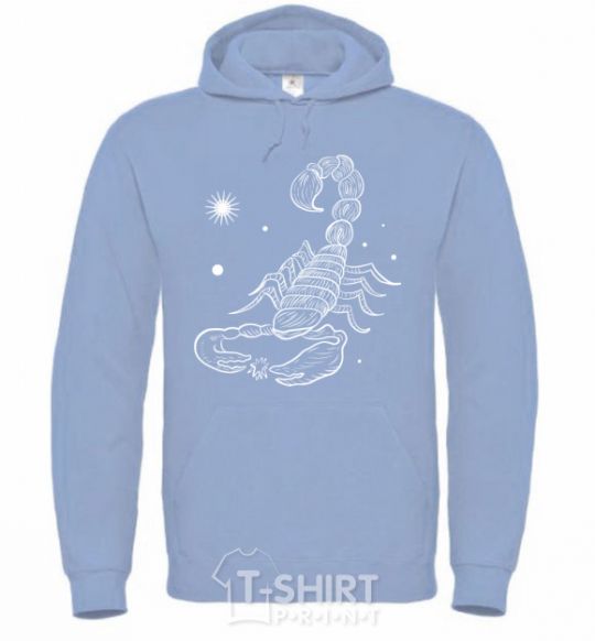 Men`s hoodie Scorpio white sky-blue фото