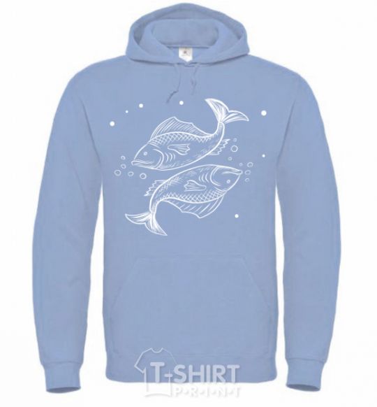 Men`s hoodie Pisces zodiac sign white sky-blue фото