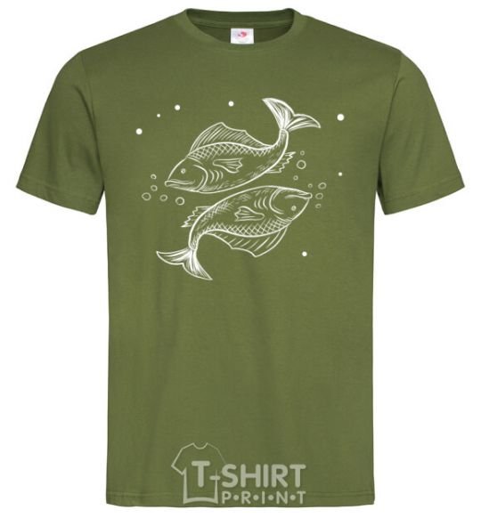 Мужская футболка Рыбы белые Оливковый фото