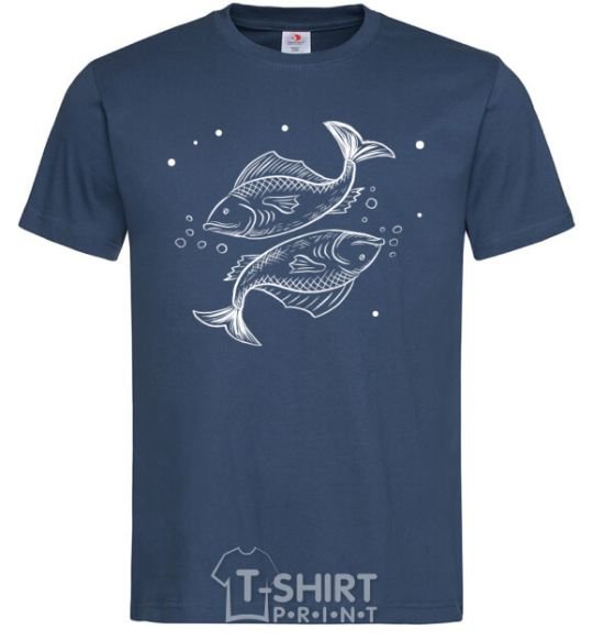 Мужская футболка Рыбы белые Темно-синий фото