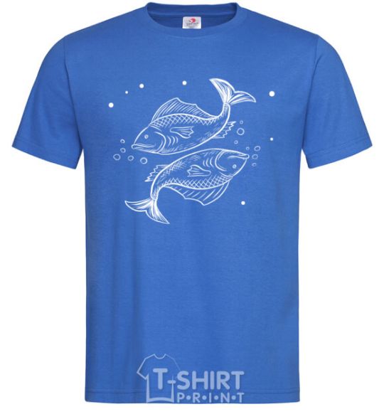 Men's T-Shirt Pisces zodiac sign white royal-blue фото