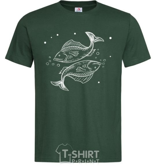 Мужская футболка Рыбы белые Темно-зеленый фото