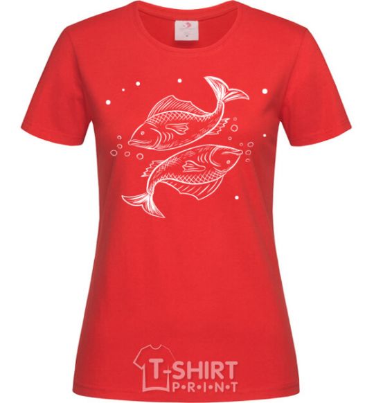 Женская футболка Рыбы белые Красный фото