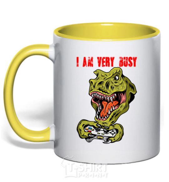 Mug with a colored handle I'm very busy yellow фото