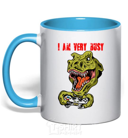 Mug with a colored handle I'm very busy sky-blue фото