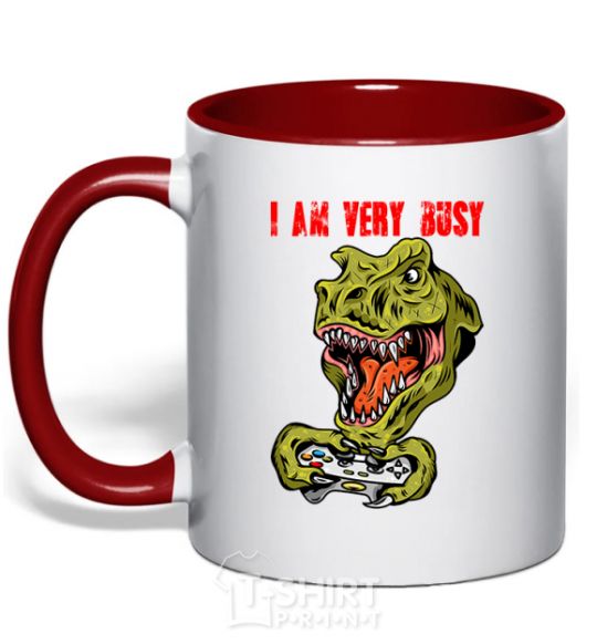 Mug with a colored handle I'm very busy red фото