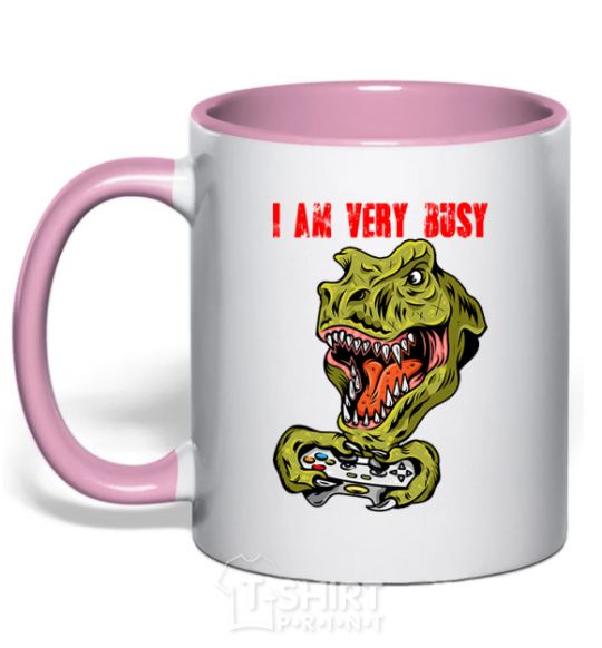 Mug with a colored handle I'm very busy light-pink фото