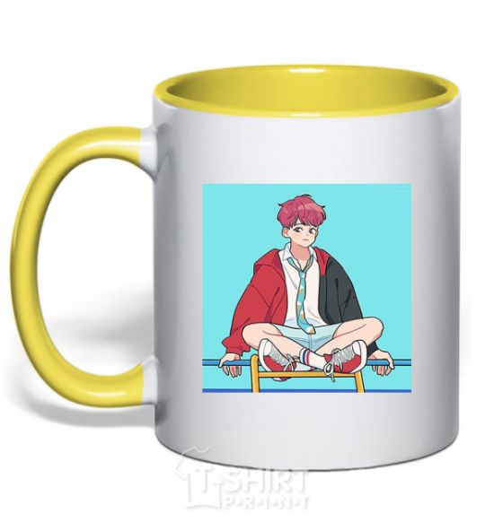 Mug with a colored handle Chongguk anime art yellow фото