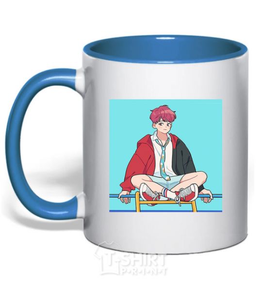 Mug with a colored handle Chongguk anime art royal-blue фото