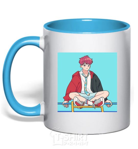 Mug with a colored handle Chongguk anime art sky-blue фото