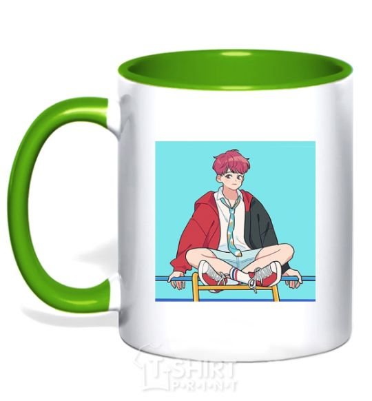 Mug with a colored handle Chongguk anime art kelly-green фото