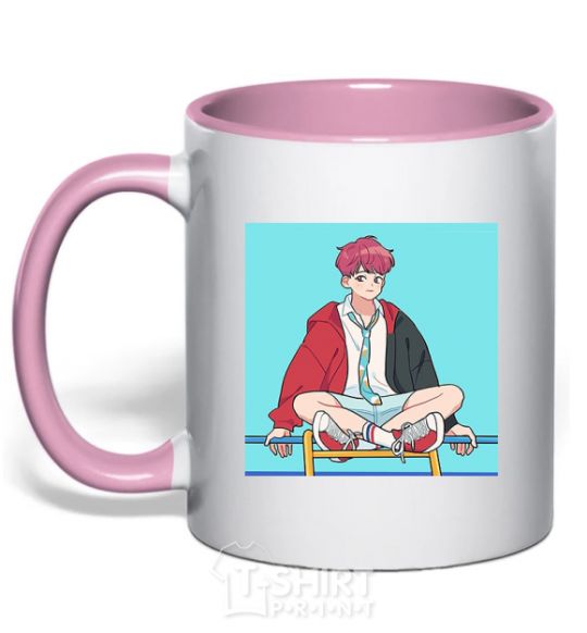 Mug with a colored handle Chongguk anime art light-pink фото