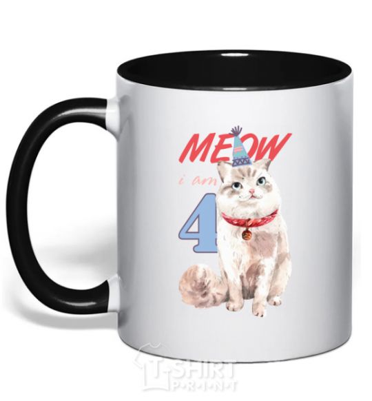 Mug with a colored handle Meow i'm 4 black фото