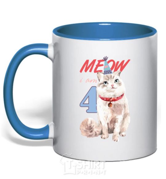 Mug with a colored handle Meow i'm 4 royal-blue фото