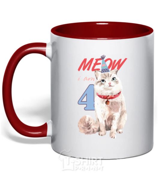 Mug with a colored handle Meow i'm 4 red фото