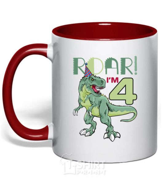Чашка с цветной ручкой Roar i'm 4 Красный фото