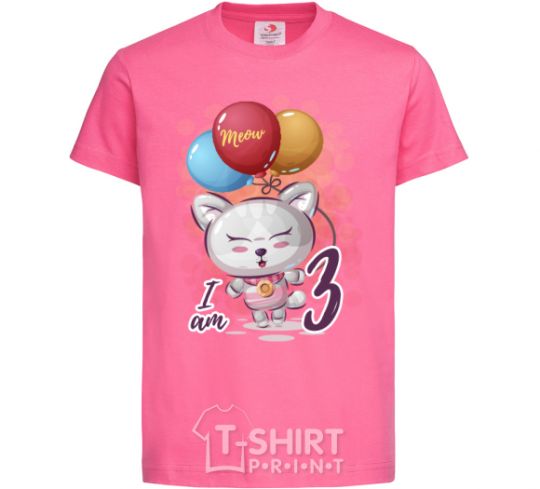 Детская футболка Meow i am 3 Ярко-розовый фото