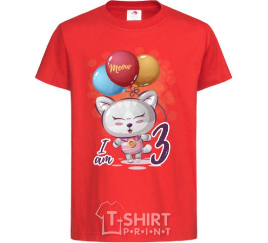 Kids T-shirt Meow i am 3 red фото