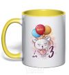 Mug with a colored handle Meow i am 3 yellow фото