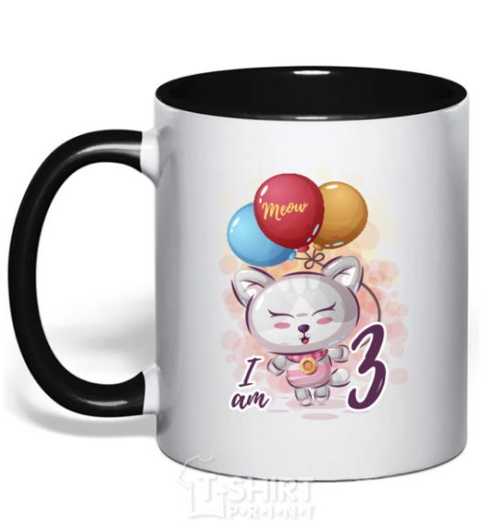 Mug with a colored handle Meow i am 3 black фото