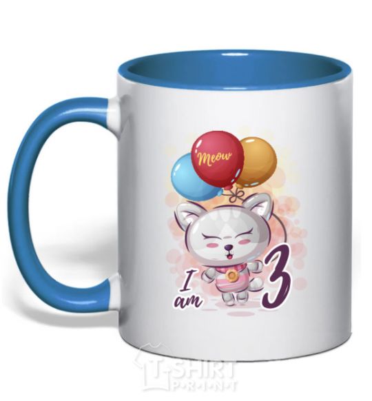 Mug with a colored handle Meow i am 3 royal-blue фото