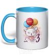 Mug with a colored handle Meow i am 3 sky-blue фото