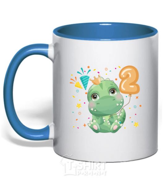 Mug with a colored handle Dino 2 years royal-blue фото