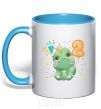 Mug with a colored handle Dino 2 years sky-blue фото