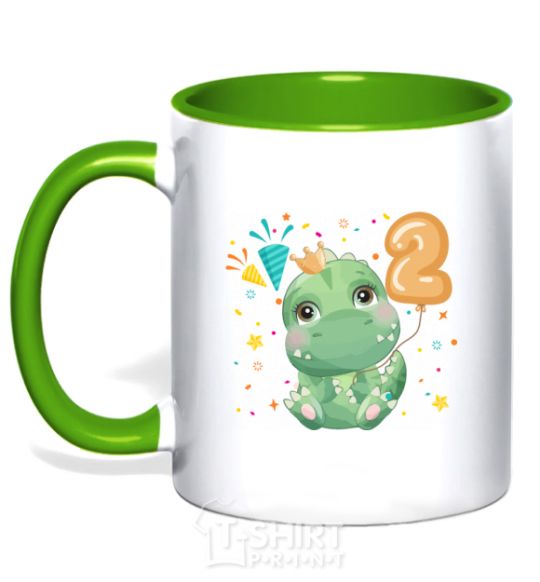 Mug with a colored handle Dino 2 years kelly-green фото