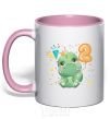 Mug with a colored handle Dino 2 years light-pink фото