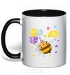 Mug with a colored handle Bee happy black фото