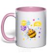 Чашка с цветной ручкой Bee happy Нежно розовый фото