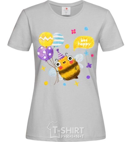 Women's T-shirt Bee happy grey фото