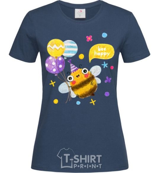 Women's T-shirt Bee happy navy-blue фото