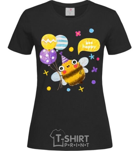 Women's T-shirt Bee happy black фото