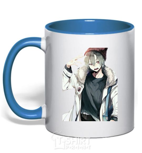Mug with a colored handle Anime boy royal-blue фото