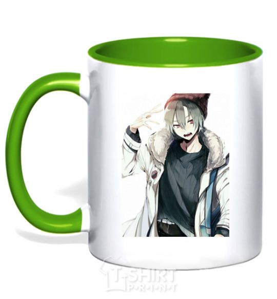 Mug with a colored handle Anime boy kelly-green фото