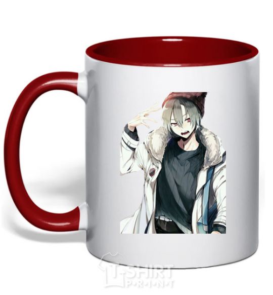 Mug with a colored handle Anime boy red фото